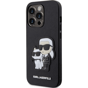 Plastové puzdro Karl Lagerfeld na Apple iPhone 14 Pro KLHCP14LSANKCPK Saffiano Karl and Choupette NFT čierne