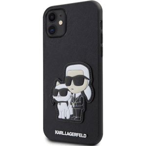 Plastové puzdro Karl Lagerfeld na Apple iPhone 11 KLHCN61SANKCPK Saffiano Karl and Choupette NFT čierne