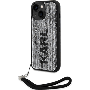Plastové puzdro Karl Lagerfeld na Apple iPhone 13 KLHCP13MPSQRKS Sequins Reversible čierno-strieborné