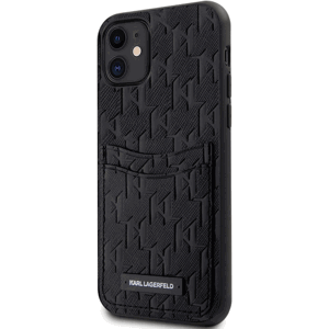 Plastové puzdro Karl Lagerfeld na Apple iPhone 11 KLHCN61SAKLHPPK Saffiano Monogram Card Slot čierne