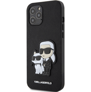 Plastové puzdro Karl Lagerfeld na Apple iPhone 12 Pro Max KLHCP12LSANKCPK Saffiano Karl and Choupette NFT čierne