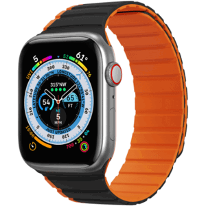 Náhradný remienok na Apple Watch Ultra/SE/8/7/6/5/4/3/2/1, (49, 45, 44, 42 mm), Dux Ducis Strap Magnetic LD Version čierno-oranžový