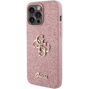 Plastové puzdro Guess na Apple iPhone 15 Pro GUHCP15LHG4SGP Fixed Glitter 4G Metal Logo ružové