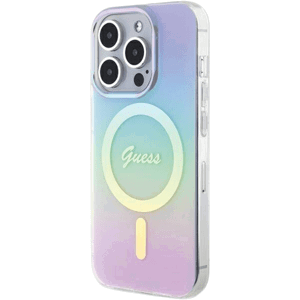 Plastové puzdro Guess na Apple iPhone 15 Pro Max GUHMP15XHITSU IML Iridescent MagSafe fialové
