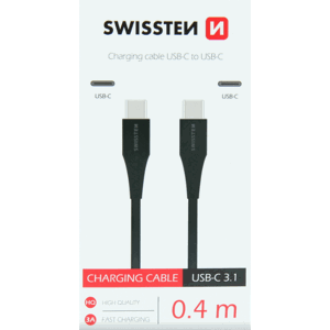 Kábel SWISSTEN USB-C/USB-C, 0.4m, čierny