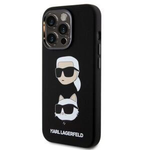 Plastové puzdro Karl Lagerfeld na Apple iPhone 15 Pro Liquid Silicone Karl and Choupette Heads čierne