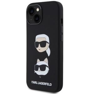 Plastové puzdro Karl Lagerfeld na Apple iPhone 15 Liquid Silicone Karl and Choupette Heads čierne