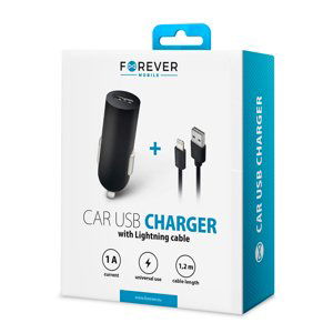 Auto nabíjačka Forever M02 USB 1A s lightning káblom čierna