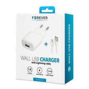 Sieťová nabíjačka Forever TC-01 USB 1A s lightning káblom biela