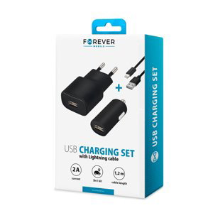Nabíjací set Forever USB 2 A s lightning káblom čierny