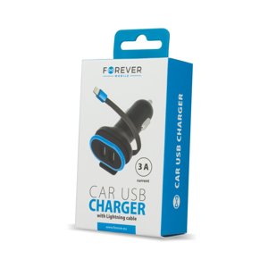 Auto nabíjačka Forever CC-02 2xUSB 3A s lightning káblom čierna