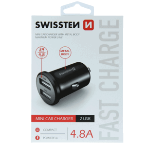 Adaptér Swissten Cl 2x USB 4,8 A čierny