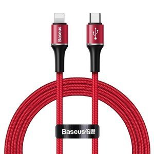 Kábel Baseus Halo USB-C/Lightning, opletený 18W, 1m červený