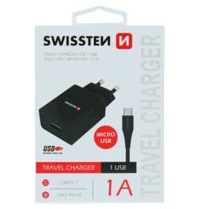 Nabíjačka Swissten Smart IC USB + Micro Usb kábel, 1A, 5W čierna