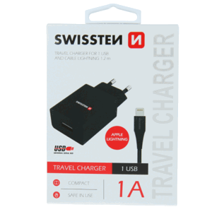 Nabíjačka Swissten Smart IC USB + Lightning (8pin), 1A, 5W čierna