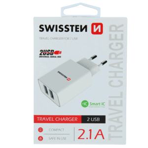 Adaptér Swissten Smart IC 2 x USB, 2.1A, 10,5W biely