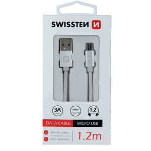 Kábel USB/Micro USB Swissten 3.0A 1,2 m strieborný