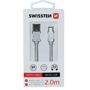 Kábel USB/Micro USB Swissten 3.0A 2m strieborný