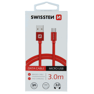 Kábel USB/Micro USB Swissten 3.0A 3m červený