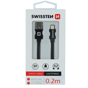 Kábel USB/Lightning (8 pin) Swissten 3.0A 0,2 m čierny