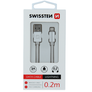 Kábel USB/Lightning (8 pin) Swissten 3.0A 0,2 m strieborný