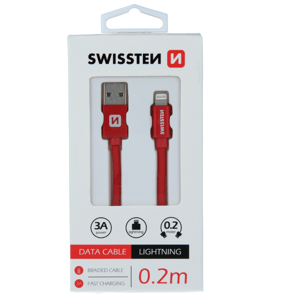 Kábel USB/Lightning (8 pin) Swissten 3.0A 0,2 m červený