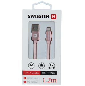 Kábel USB/Lightning (8 pin) Swissten 3.0A 1,2 m ružovo zlatý