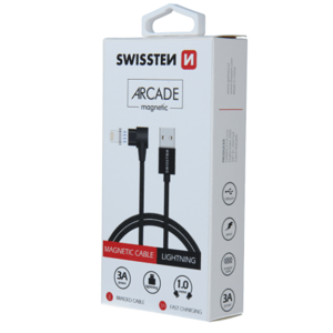 Magnetický kábel opletený Swissten Arcade USB/Lightning (8 pin) 3.0A, 1,2m čierny