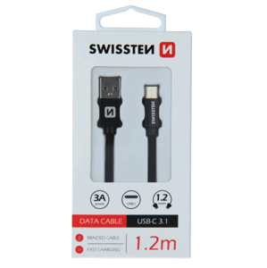 Kábel Swissten USB/USB-C 3.0A 1,2 m čierny
