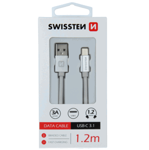 Kábel Swissten USB/USB-C 3.0A 1,2 m strieborný