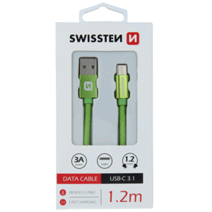 Kábel Swissten USB/USB-C 3.0A 1,2 m zelený