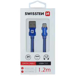 Kábel Swissten USB/USB-C 3.0A 1,2 m modrý