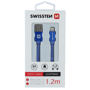 Kábel Swissten USB/Lightning (8 pin) 3.0A 1,2 m modrý