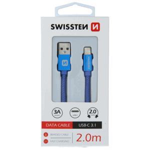 Kábel Swissten USB/USB-C 3.0A 2 m modrý