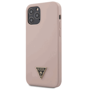 GUHCP12SLSTMLP Guess Silicone Metal Triangle Zadní Kryt pro iPhone 12 mini 5.4 Light Pink
