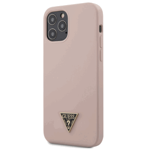 GUHCP12MLSTMLP Guess Silicone Metal Triangle Zadní Kryt pro iPhone 12/12 Pro 6.1 Light Pink