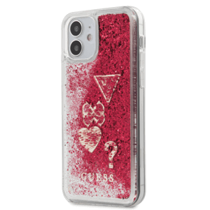 GUHCP12SGLHFLRA Guess Liquid Glitter Charms Zadní Kryt pro iPhone 12 mini 5.4 Raspberry