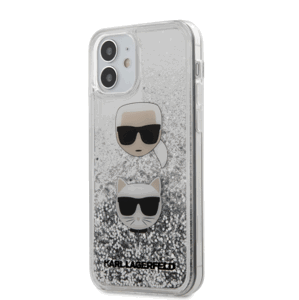 Puzdro Karl Lagerfeld KLHCP12SKCGLSL na Apple iPhone 12 mini Liquid Glitter 2 Heads strieborné