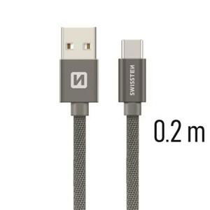 Kábel Swissten opletený USB-USB-C 20cm - šedý