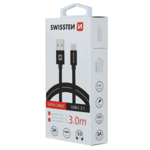 Kábel opletený Swissten USB/USB-C 3.0A, 3m - čierny
