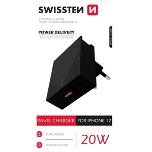 Adaptér USB-C Swissten Power Delivery 20W pre Apple zariadenia čierny