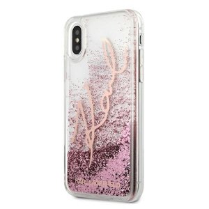 Puzdro Karl Lagerfeld KLHCPXTRKSRG na Apple iPhone X/XS Glitter Signature ružovo zlaté