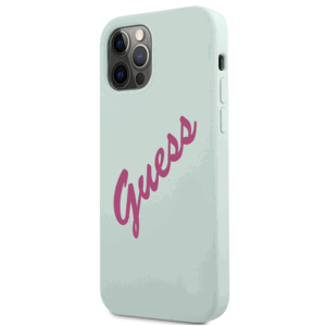 Puzdro Guess GUHCP12LLSVSBL na Apple iPhone 12 Pro Max Vintage Script modré