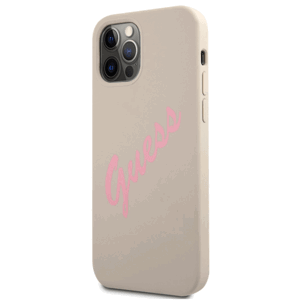 Puzdro Guess GUHCP12MLSVSGP na Apple iPhone 12/12 Pro Vintage Pink Script sivý