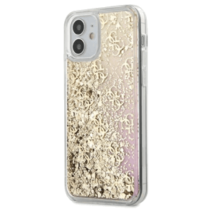 Plastové puzdro Guess na Apple iPhone 12 mini GUHCP12SLG4GGPIGO Gradient Liquid Glitter 4G zlaté