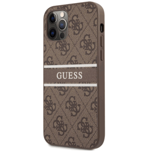 Plastové puzdro Guess na Apple iPhone 12 Pro Max GUHCP12L4GDBR 4G Printed Stripe hnedé