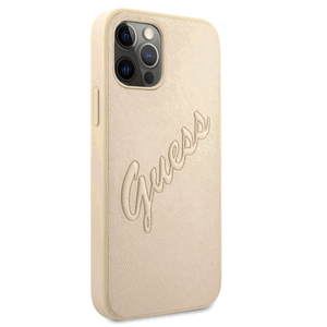 Puzdro Guess GUHCP12LRSAVSLG na Apple iPhone 12 Pro Max Saffiano Vintage Script zlaté