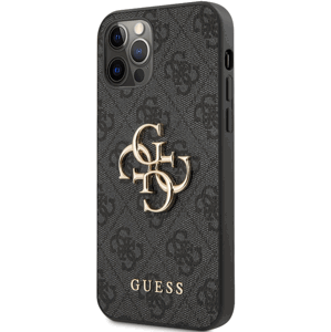 Plastové puzdro Guess na Apple iPhone 12/12 Pro GUHCP12M4GMGGR PU 4G Metal Logo čierne