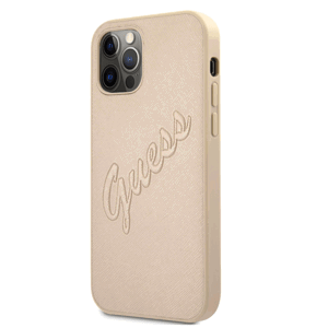 Puzdro Guess GUHCP12MRSAVSLG na Apple iPhone 12/12 Pro Saffiano Vintage Script zlaté