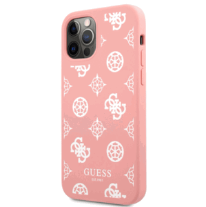 Plastové puzdro Guess na Apple iPhone 12/12 Pro GUHCP12MLSPEWPI Liquid Silicone White Peony ružové